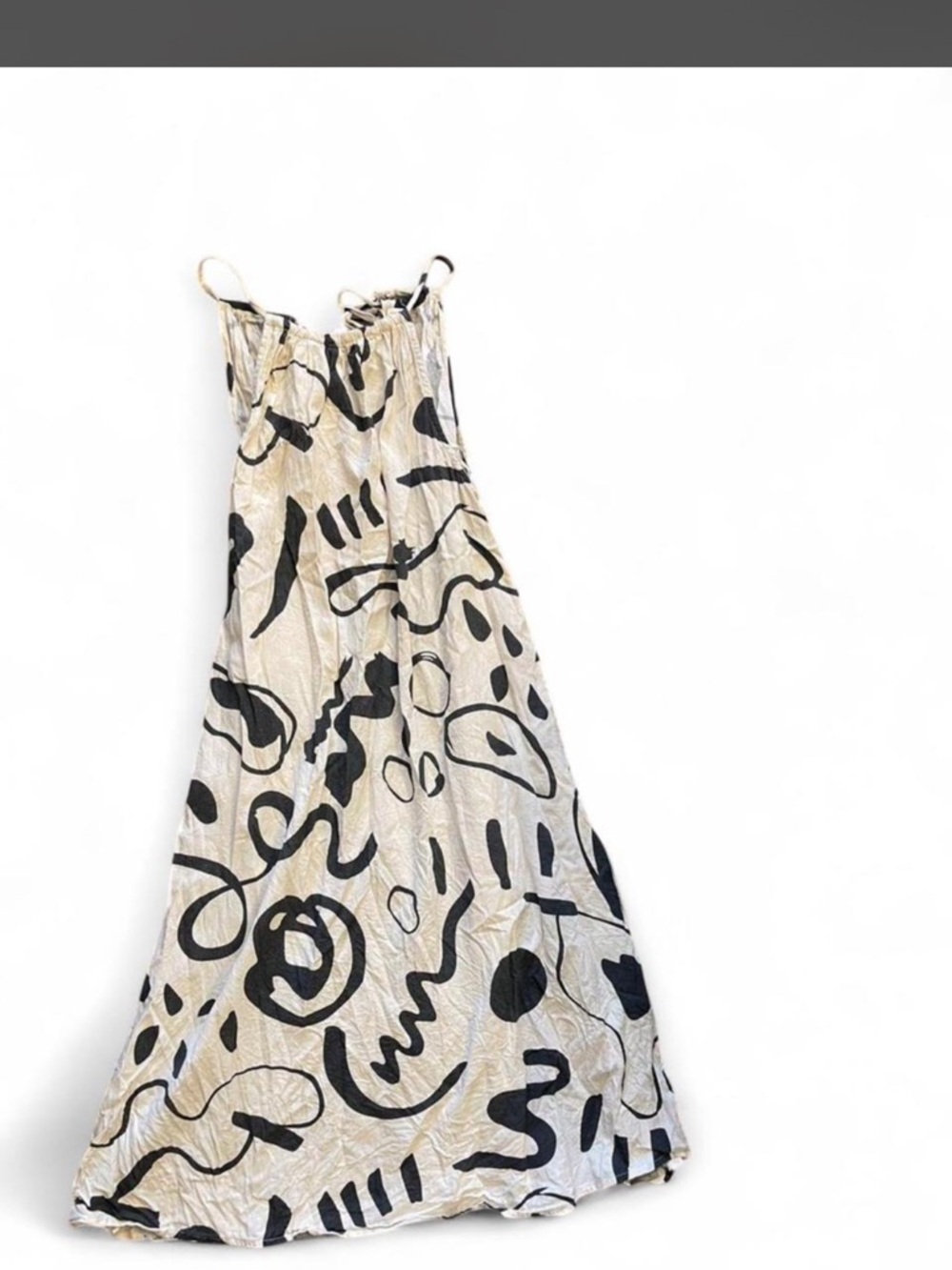 Cost Plus World Market Cream and Black Abstract Maxi Dress